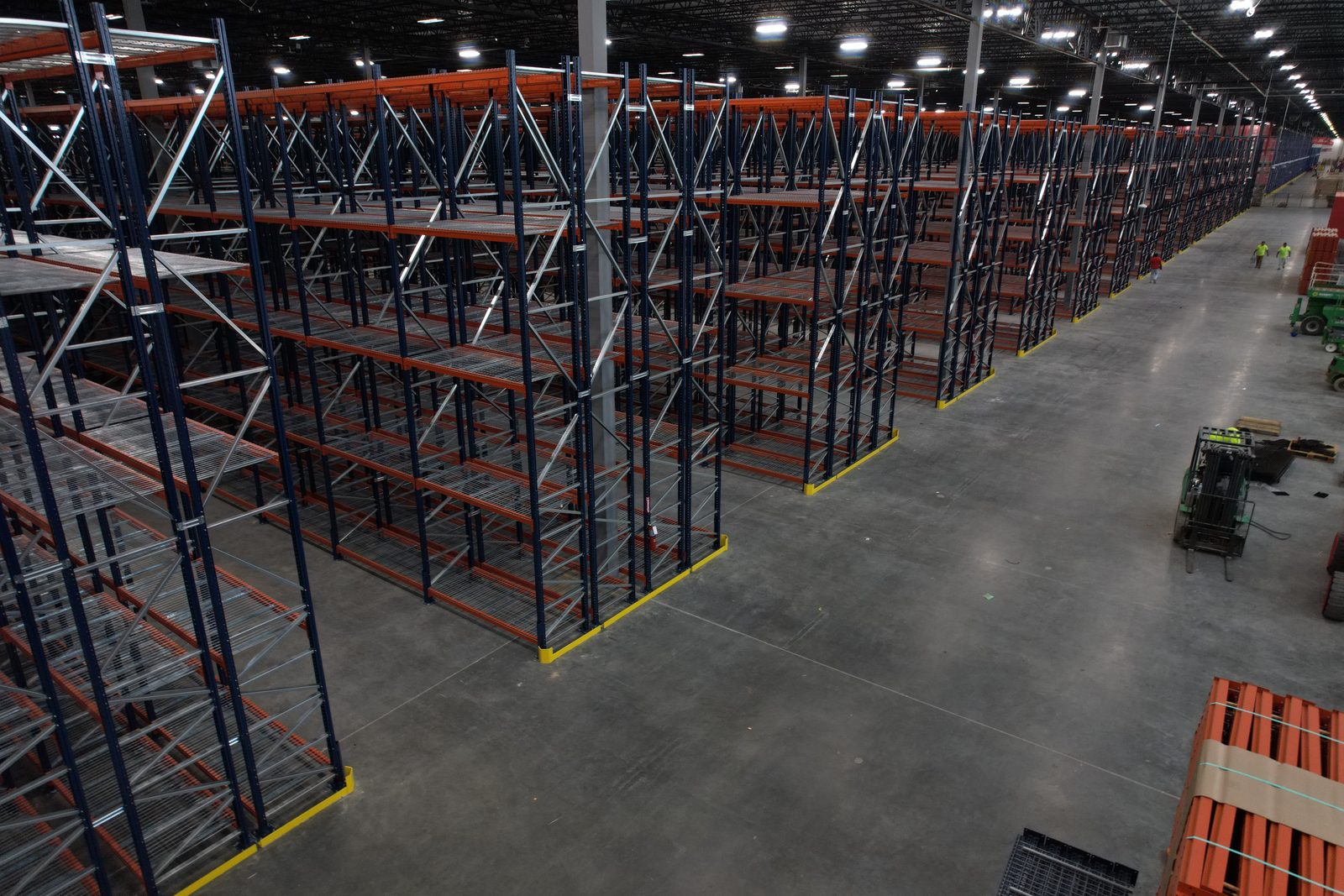 Rows of new pallet rack freshly installed at the Milwaukee Tool Building J distribution center